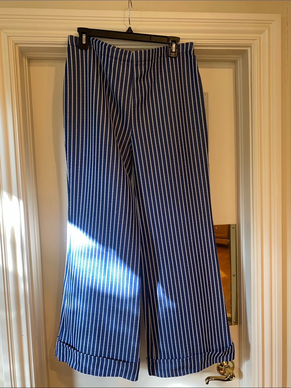Vintage Blue and White Striped Sailor Wide-Leg Cuffed Pants